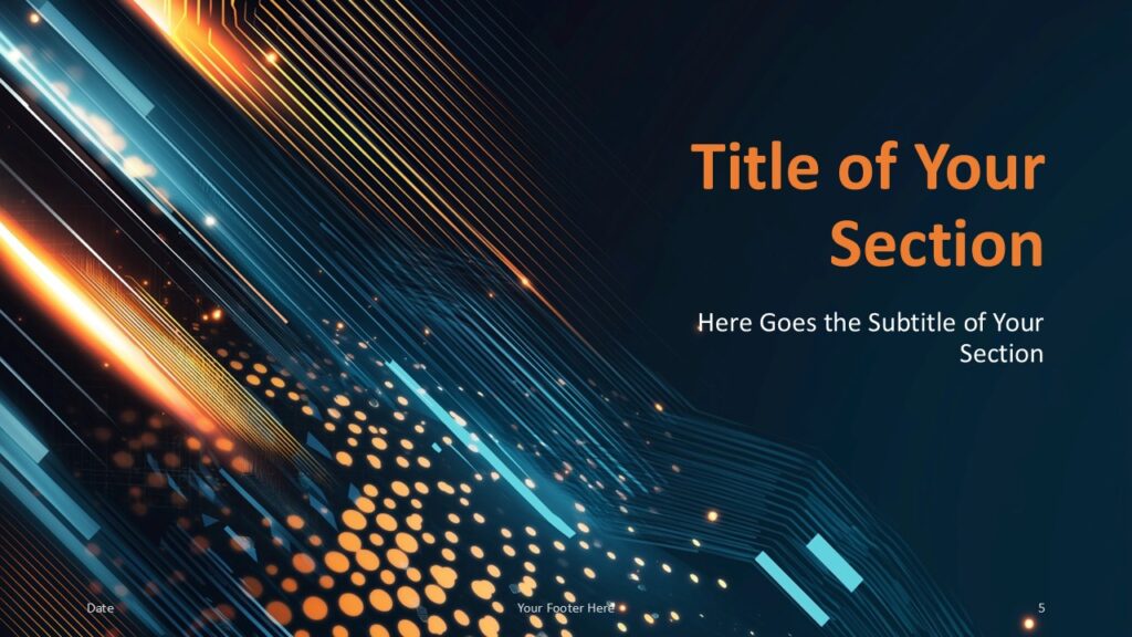 Digital Velocity Alternate Section Divider Alternate section divider from the Digital Velocity template featuring strong diagonal digital lines ideal for PowerPoint and Google Slides presentations.