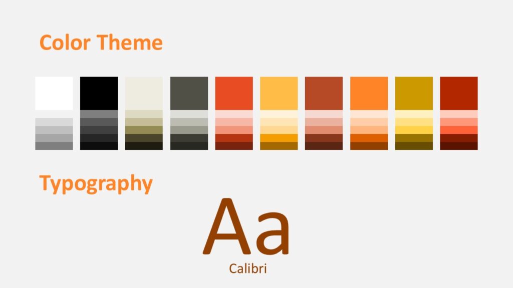 Fall Garden Arch Colors & Fonts – PowerPoint & Google Slides Colors and fonts slide for PowerPoint and Google Slides showing autumn swatches and Calibri typography.
