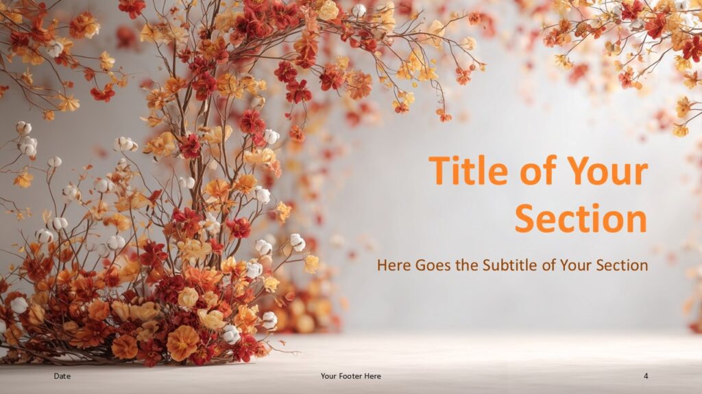 Fall Garden Arch Section 1 – PowerPoint & Google Slides Section divider for PowerPoint and Google Slides with floral arch emphasis and clear header.