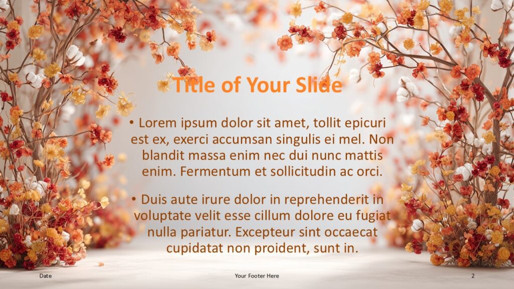 Fall Garden Arch Title & Content 1 – PowerPoint & Google Slides Title and content layout for PowerPoint and Google Slides, Fall Garden Arch theme with wide margins and readable text.