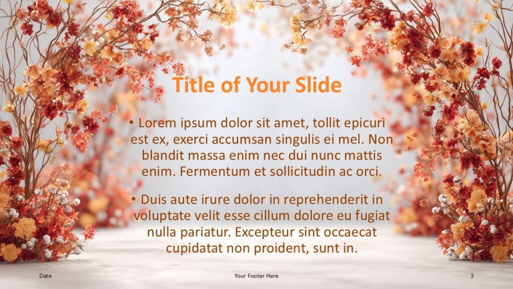 Fall Garden Arch Title & Content 2 – PowerPoint & Google Slides Alternate title and content slide for PowerPoint and Google Slides, Fall Garden Arch palette and crisp alignment.
