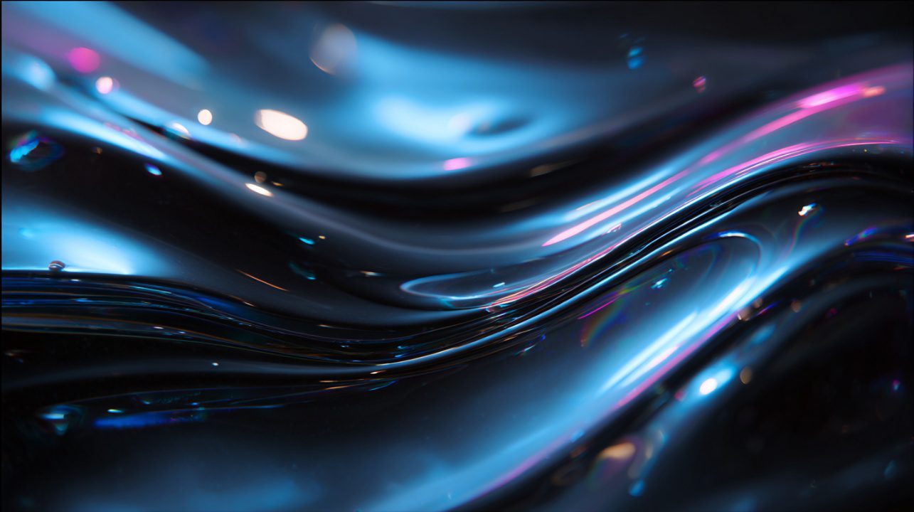 Glowing blue and purple abstract fluid waves in a futuristic digital artwork style, resembling liquid light in motion.