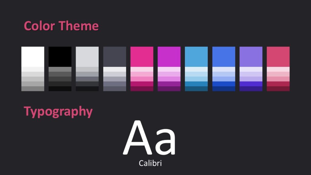 Game Zone Colors and Fonts for PowerPoint and Google Slides Color palette and Calibri typography guide for Game Zone PowerPoint and Google Slides template with neon-inspired tones.