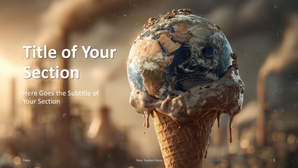 Global Warming Template for PowerPoint and Google Slides – Section Divider 2 Second divider layout from the Global Warming PowerPoint and Google Slides template showing mirrored design and eco-inspired tone.