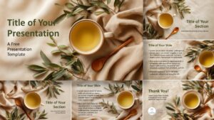 Template preview of the Herbal Tea Serenity design for PowerPoint and Google Slides featuring soft textures, herbal elements, and clean, calming layouts.