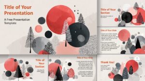 Wide layout preview of the Nordic Winter Forest template for PowerPoint and Google Slides featuring abstract trees, warm colors, and winter textures.