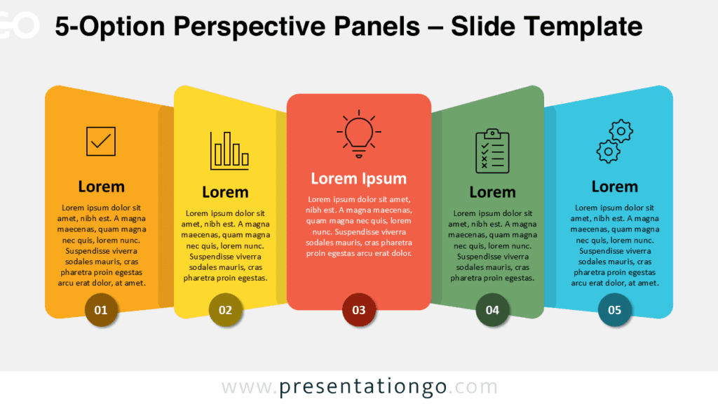 Colorful 5-Option Perspective Panels for PowerPoint colorful 5-option perspective panels design for PowerPoint slides