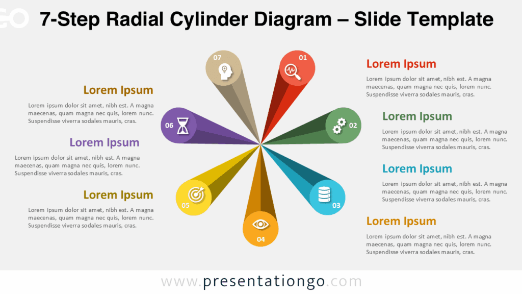 Seven-segment PowerPoint cylinder layout in circle view