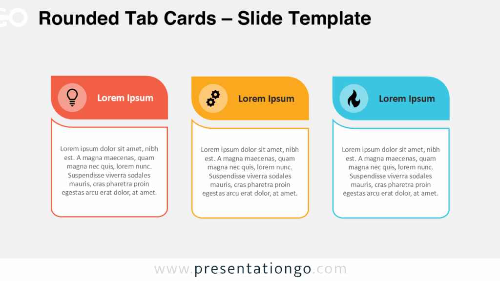 Widescreen Rounded Tab Cards for PowerPoint & Google Slides Three-column rounded tab cards infographic for PowerPoint and Google Slides