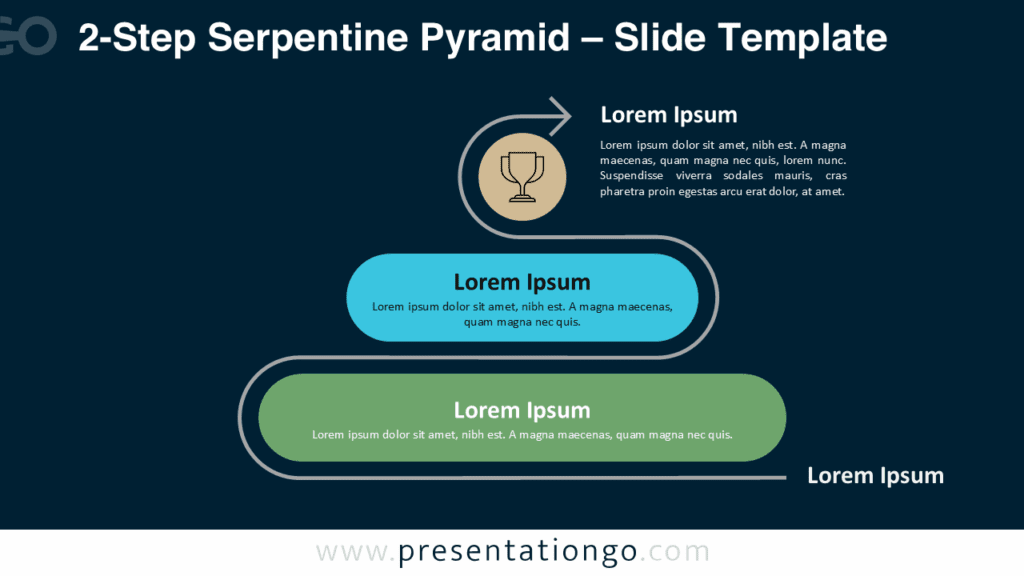 2-Step Serpentine Diagram, Dark, for PowerPoint & Google Slides Two-step serpentine diagram on dark background for PowerPoint