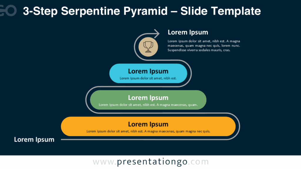 3-Step Serpentine Diagram, Dark, for PowerPoint & Google Slides Three-step serpentine diagram on dark background for PowerPoint
