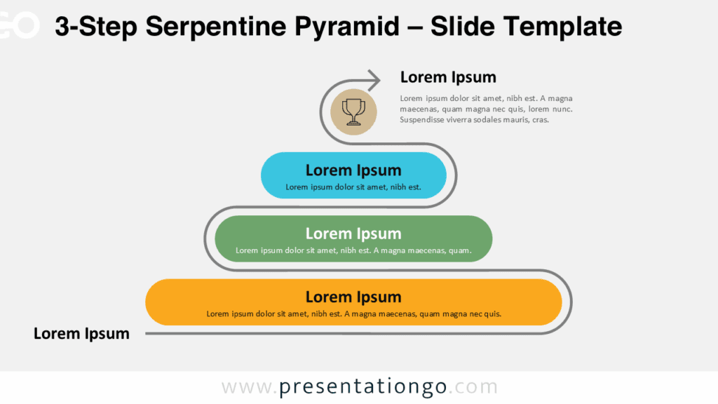Three rounded capsules on serpentine path diagram for PowerPoint
