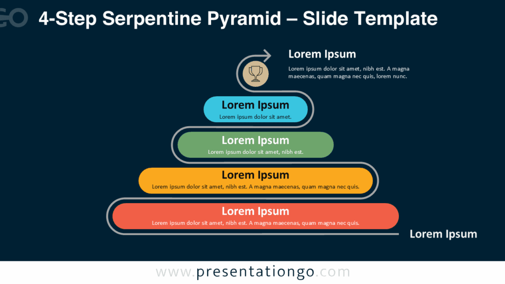 4-Step Serpentine Diagram, Dark, for PowerPoint & Google Slides Four-step serpentine diagram on dark background for PowerPoint