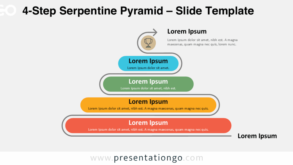 Four stacked steps on serpentine track diagram for PowerPoint