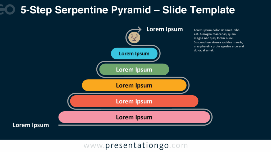 5-Step Serpentine Diagram, Dark, for PowerPoint & Google Slides Five-step serpentine diagram on dark background for PowerPoint
