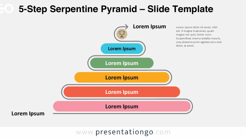 Five rounded stages on serpentine track diagram for PowerPoint