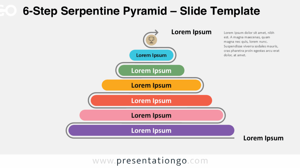 Six rounded steps on serpentine path diagram for PowerPoint