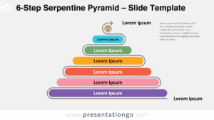 Six rounded steps on serpentine path diagram for PowerPoint