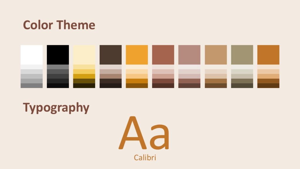 Rustic Fall Collage Colors and Fonts Color palette and typography page of the Rustic Fall Collage template showing coordinated fall tones for PowerPoint and Google Slides presentations.
