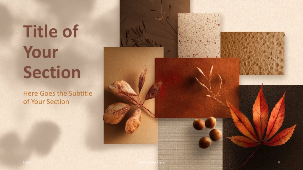 Rustic Fall Collage Section Divider 1 Rustic Fall Collage template section divider slide with warm autumn textures for presentations in PowerPoint and Google Slides.