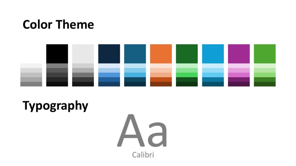 Soft Gloss Liquid Template Colors and Fonts The color theme and typography slide of the Soft Gloss Liquid Template showing pastel palettes and clean font styling for PowerPoint and Google Slides.