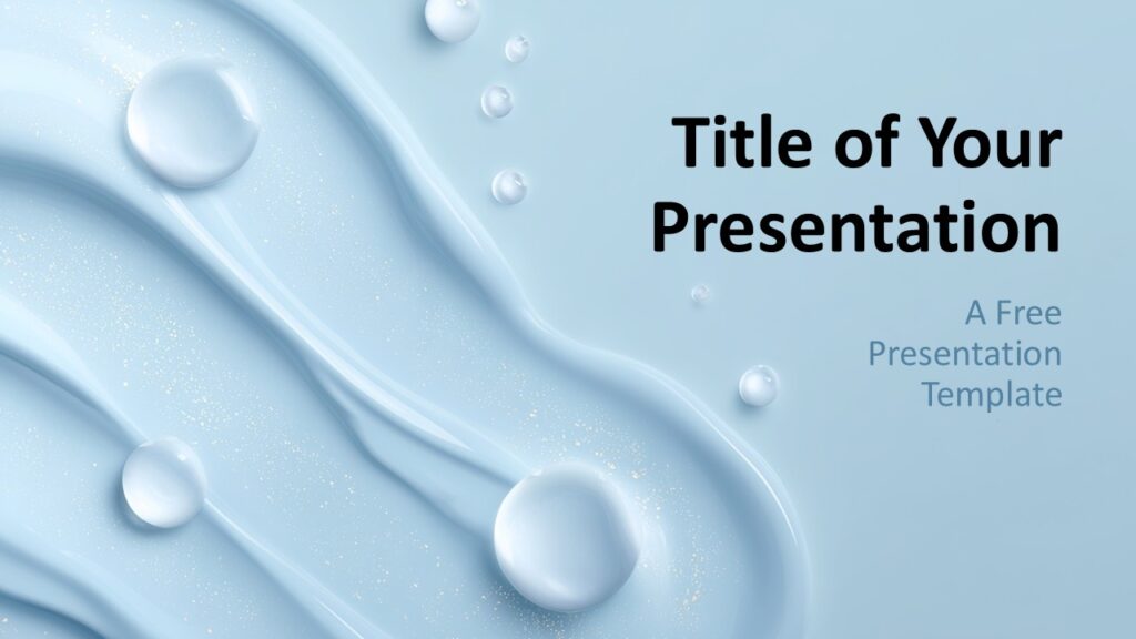 Soft Gloss Liquid Template Cover Slide The cover slide of the Soft Gloss Liquid Template with a soft blue glossy liquid background and clean typography for PowerPoint and Google Slides presentations.