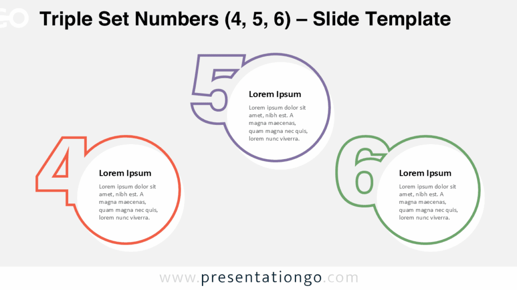 Numbers 4–6 Layout from Triple Set Numbers for PowerPoint Triple Set Numbers PowerPoint template displaying the 4–6 number group with coordinated shapes and modern arrangement