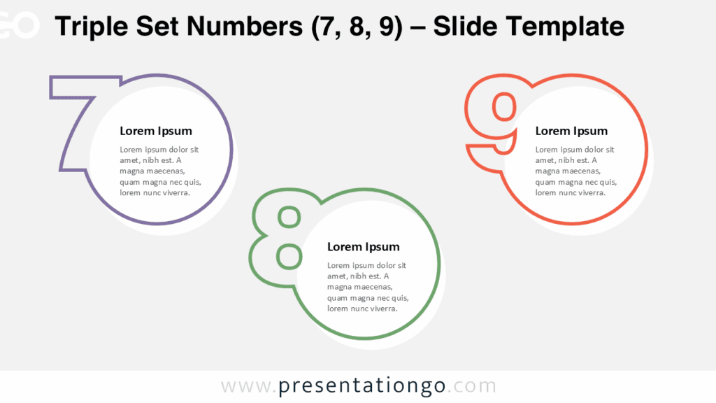 Numbers 7–9 Layout from Triple Set Numbers for PowerPoint Triple Set Numbers PowerPoint template showing the 7–9 number group with clear numbering style and organized visual structure