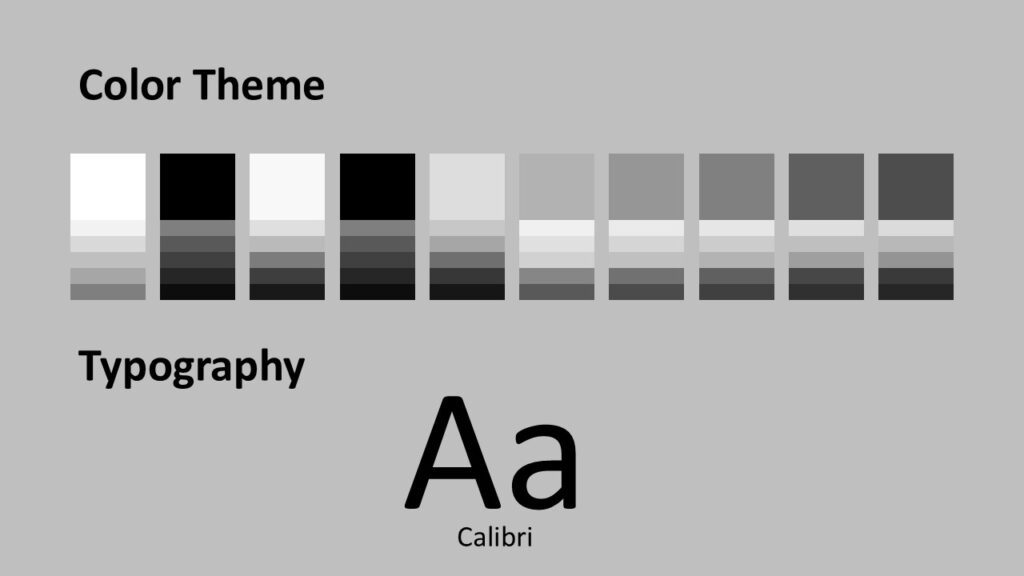 Urban Skate Colors and Fonts Slide Colors and fonts slide from the Urban Skate template for PowerPoint and Google Slides displaying grayscale palette and modern type selections.