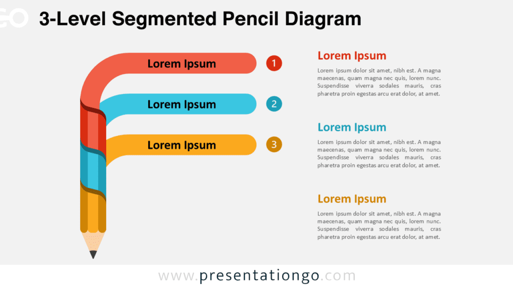 Three-level segmented pencil diagram for PowerPoint and Google Slides with a clean layout and numbered bands ideal for educational or workflow presentations.