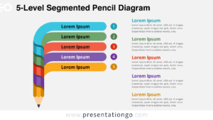 Five-level segmented pencil diagram for PowerPoint and Google Slides with clean colored layers ideal for structured workflows and educational sequences.