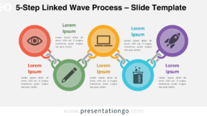 Editable five-step linked wave workflow diagram for PowerPoint and Google Slides emphasizing flow and progression.