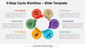 Detailed view of the 6-Step Cycle Workflow for PowerPoint and Google Slides displaying editable stages, arrows, and icons.