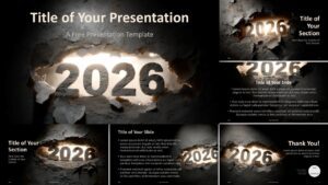 Overview of the Breaking Through 2026 template for PowerPoint and Google Slides with cohesive design, bold visuals, and flexible slide layouts.