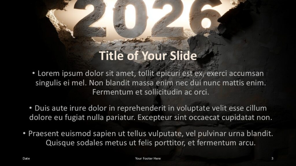 Breaking Through 2026 PowerPoint Content Layout Alternative title and content layout from the Breaking Through 2026 template for PowerPoint and Google Slides with centered text emphasis.