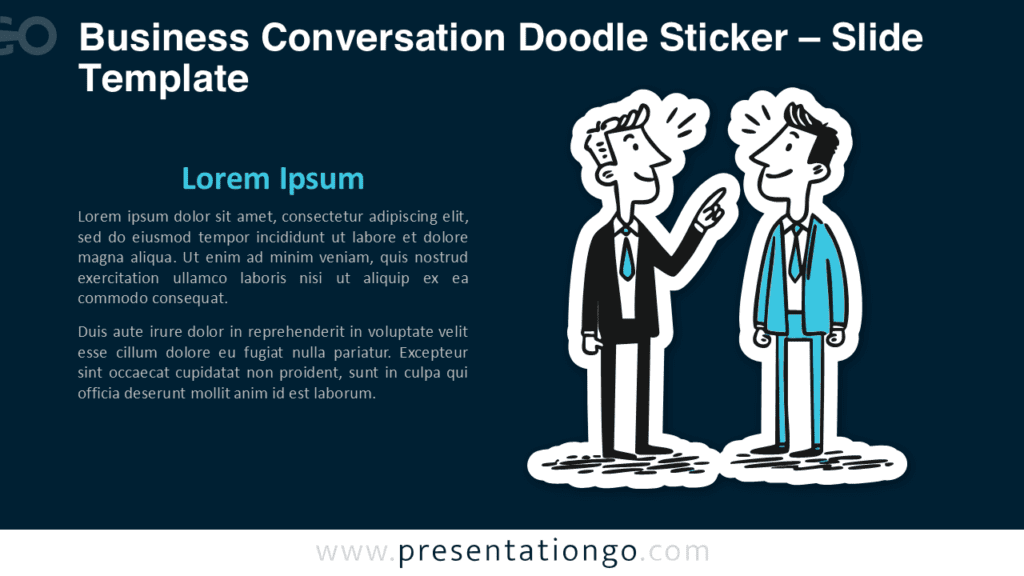 Business Conversation Doodle Sticker PowerPoint Dark Background Business conversation doodle sticker for PowerPoint and Google Slides optimized for dark slides, showing two professionals in discussion