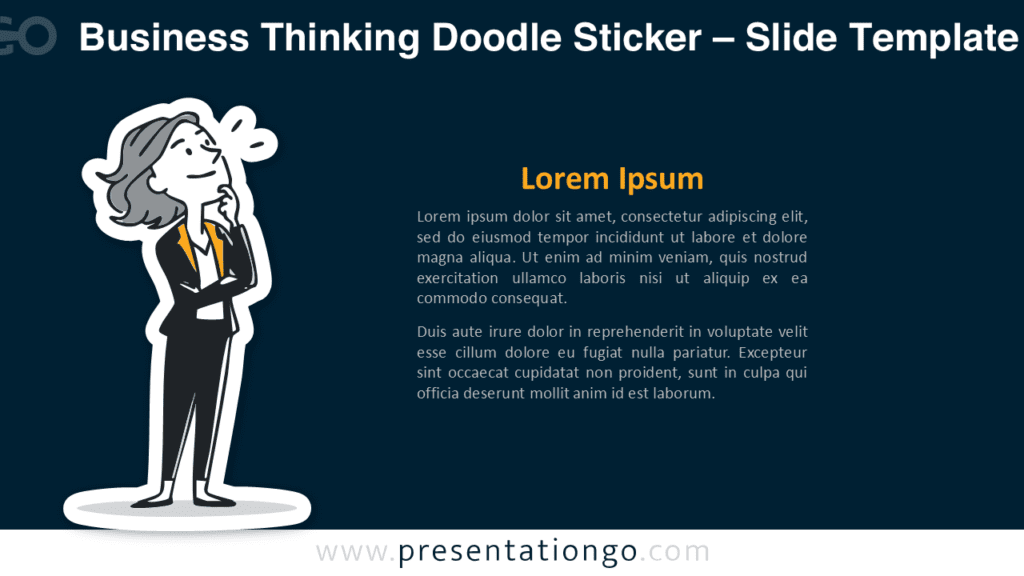 Business Thinking Doodle Sticker for PowerPoint Dark Slides Business thinking doodle sticker for PowerPoint and Google Slides optimized for dark slides, highlighting reflection, analysis, and strategic ideas.
