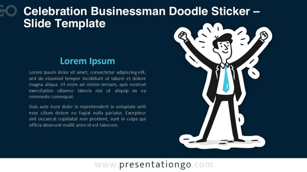Celebration Businessman Doodle for Dark Background Celebration Businessman Doodle Sticker for PowerPoint and Google Slides designed to stand out on dark themes with a bold, expressive celebration pose.