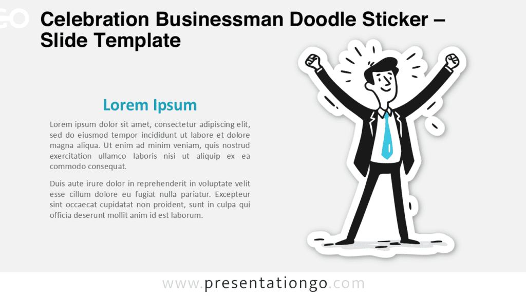 Hand-drawn Celebration Businessman Doodle Sticker for PowerPoint and Google Slides, optimized for slides needing a bright and energetic success illustration.