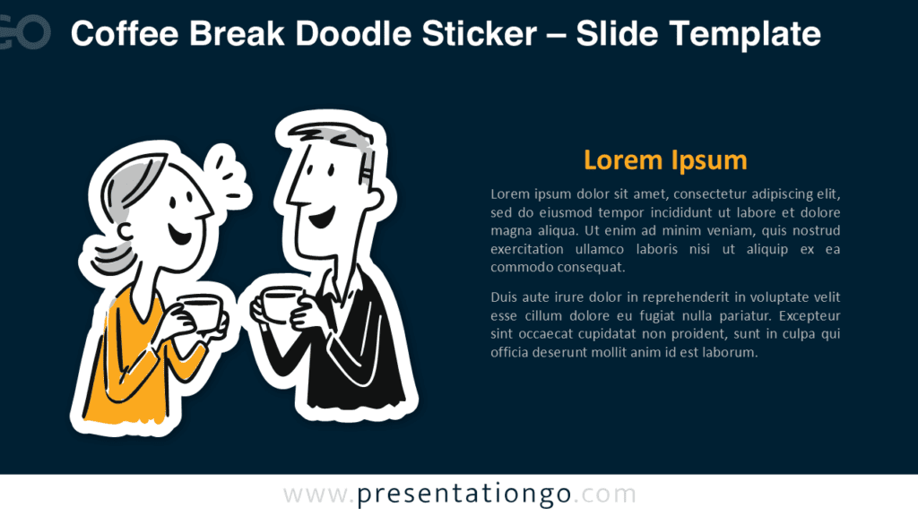 Coffee Break Doodle Sticker for PowerPoint Dark Slides Coffee break doodle sticker optimized for PowerPoint and Google Slides presentations using dark slide designs and relaxed meeting visuals.
