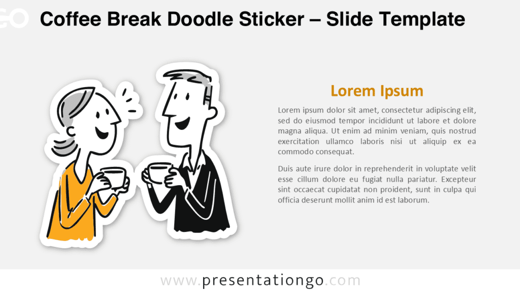 Casual coffee conversation doodle illustration for PowerPoint and Google Slides, ideal for breaks, team culture, and friendly presentations.