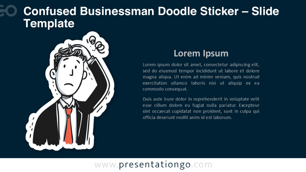 Confused Businessman Doodle Sticker for PowerPoint Confused businessman doodle sticker for PowerPoint designed for high-contrast slides, helping explain uncertainty and thinking moments clearly.