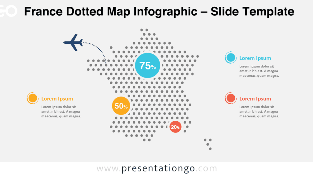 France Dotted Map Infographic PowerPoint Slide Editable France dotted map infographic for PowerPoint and Google Slides designed to present regional statistics and insights.