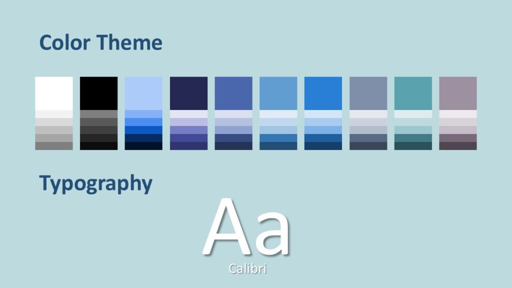 Genetic Blueprint Colors and Fonts PowerPoint Colors and fonts slide from the Genetic Blueprint Template for PowerPoint and Google Slides showing the palette used for scientific presentation design.