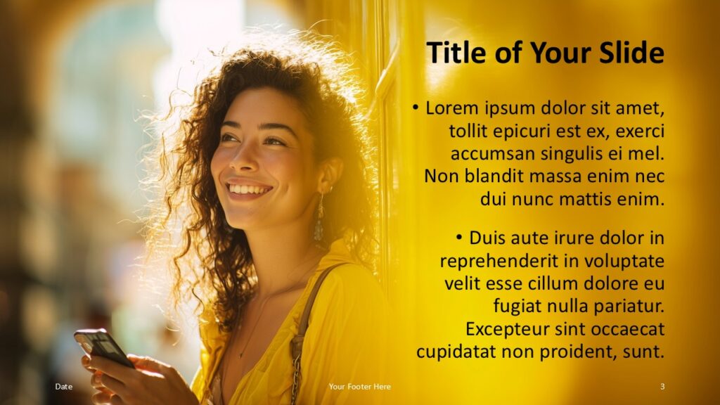 Golden Presence PowerPoint Content Layout Alternative title and content layout from the Golden Presence PowerPoint and Google Slides template focused on clarity and storytelling.