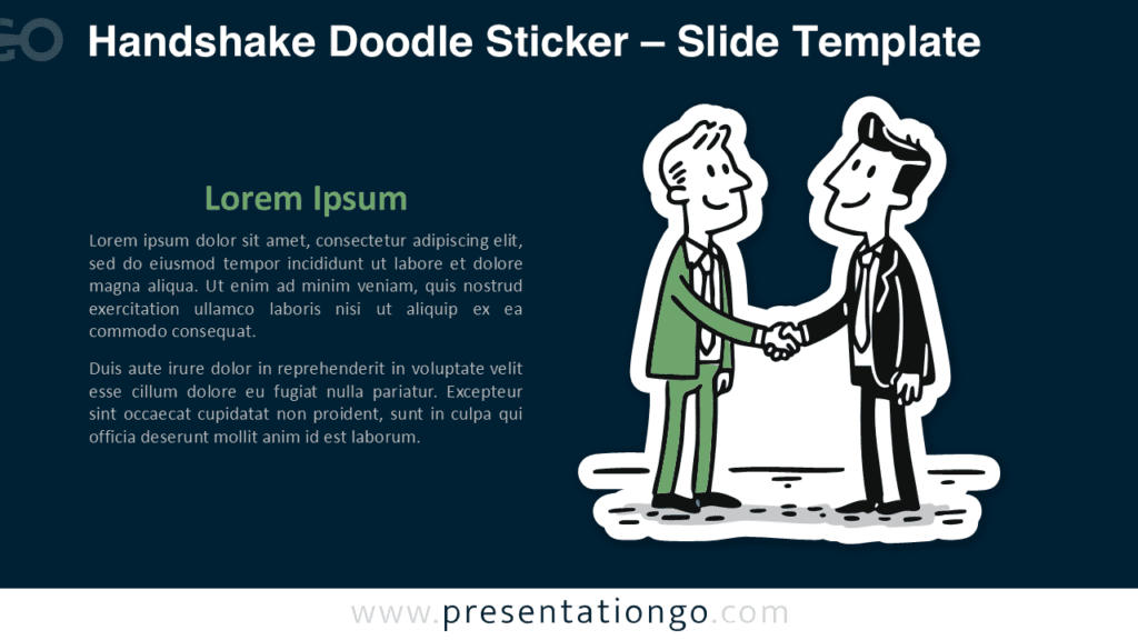 PowerPoint Handshake Doodle Sticker for Dark Background Handshake doodle sticker crafted for PowerPoint and Google Slides, shown on a dark layout to highlight themes of cooperation, teamwork, and professional partnership.