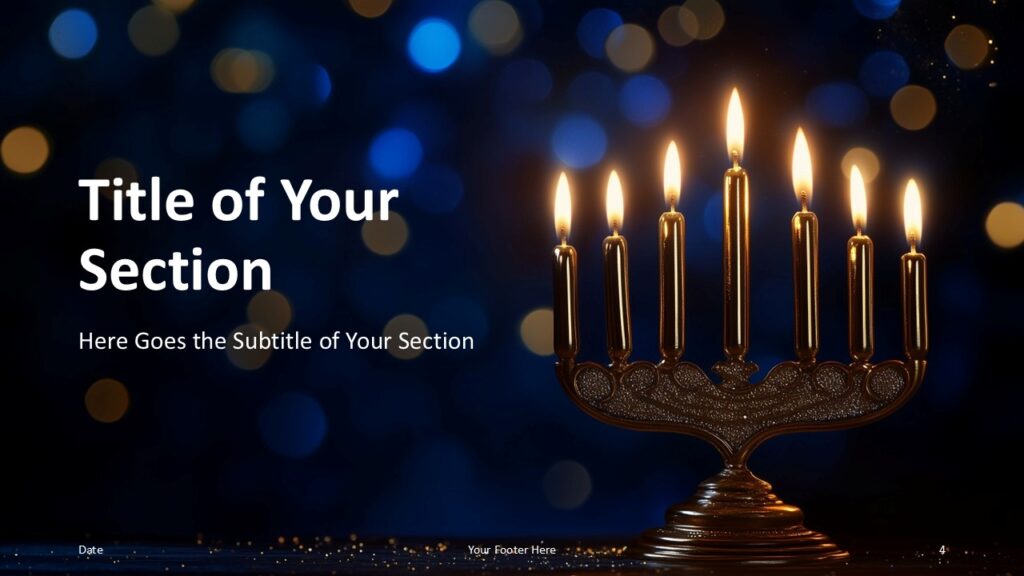 Hanukkah Candlelight Section Divider PowerPoint Section divider slide from the Hanukkah Candlelight template for PowerPoint and Google Slides designed to separate presentation chapters clearly.