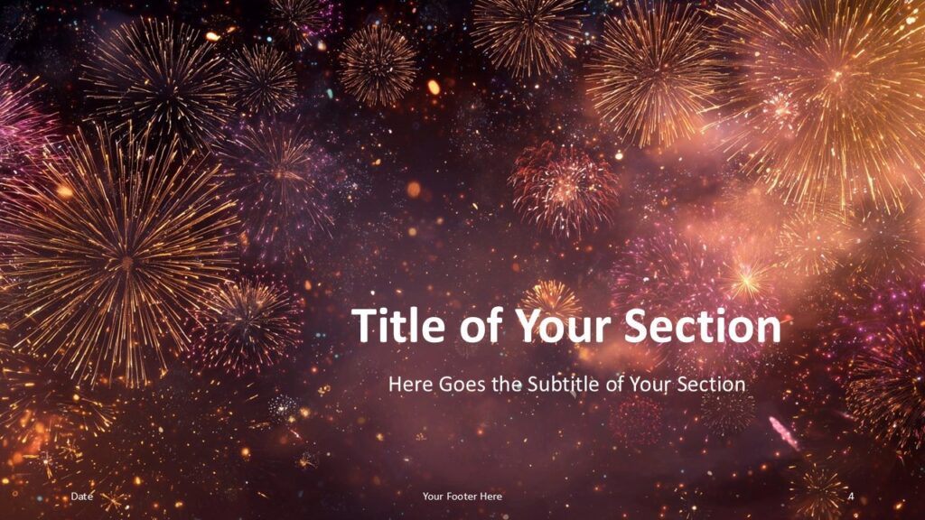 Happy 2026 Section Divider PowerPoint Slide Section divider slide from the Happy 2026 Fireworks template for PowerPoint and Google Slides creating clear transitions.