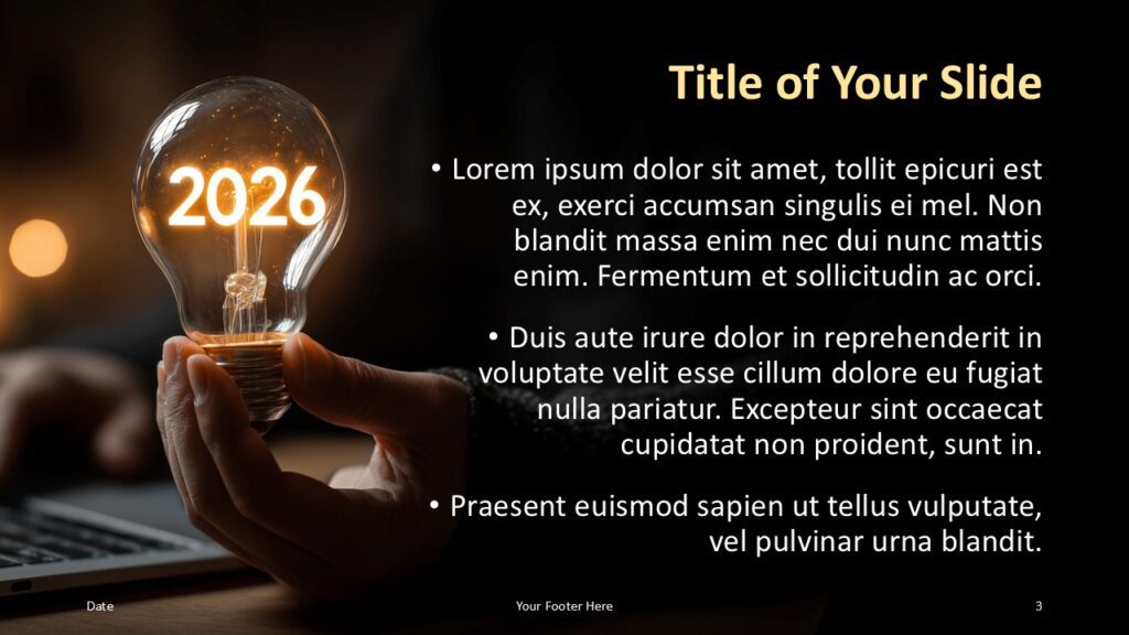 Innovate 2026 PowerPoint Content Layout Alternative title and content layout in the Innovate 2026 template for PowerPoint and Google Slides designed for clear messaging.