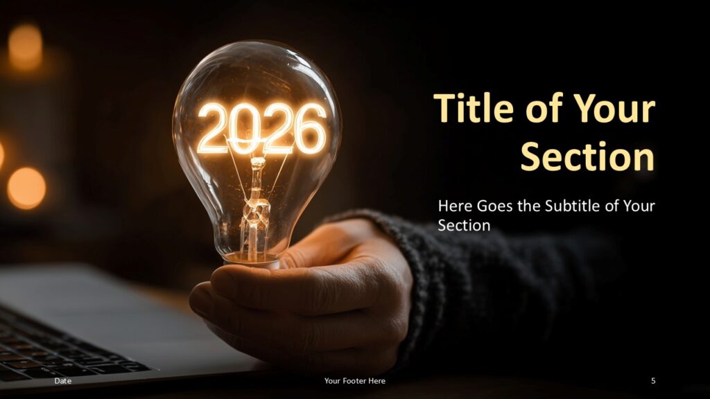 Innovate 2026 PowerPoint Section Break Slide Alternate section divider design in the Innovate 2026 template for PowerPoint and Google Slides with strong visual emphasis.